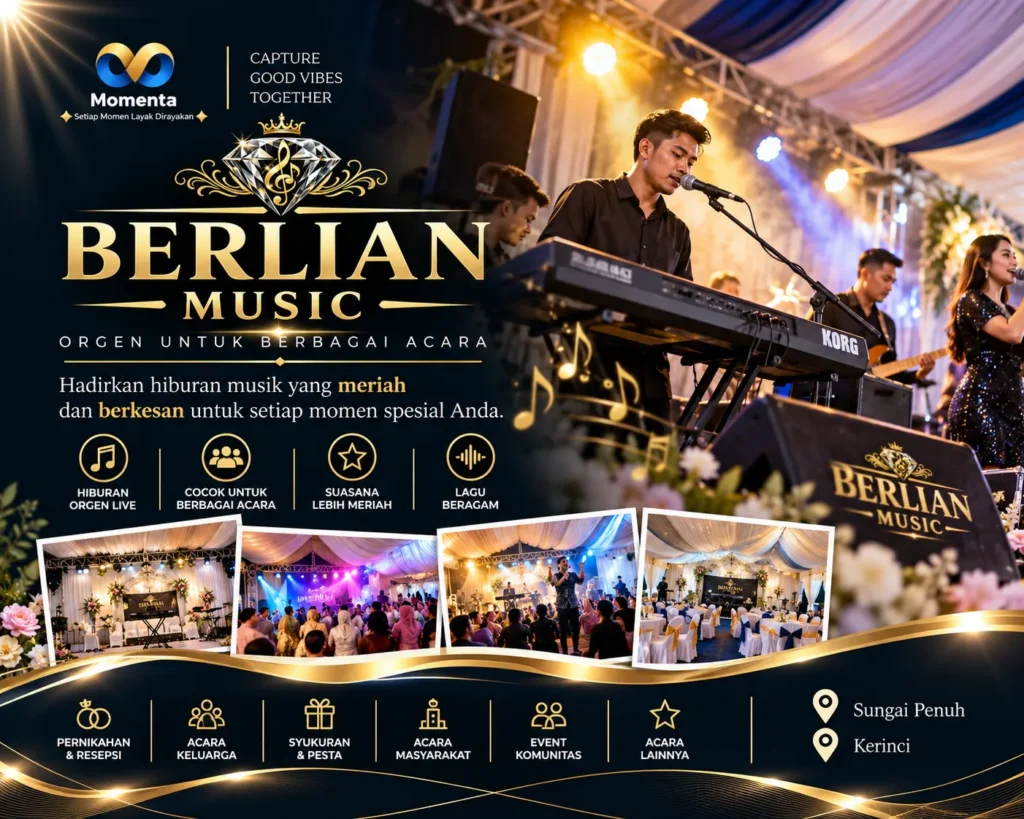 BERLIAN MUSIC hadir sebagai pilihan orgen untuk berbagai acara. Hadirkan hiburan musik untuk pernikahan, syukuran, perayaan, dan acara lainnya.